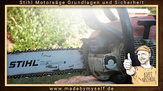 Motorsäge Kettensäge richtig starten  Stihl Grundlagen und Sicherheit Tutorial [upl. by Kirrad]