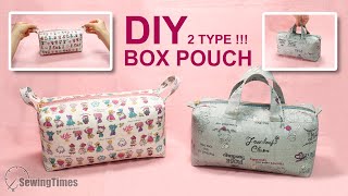 DIY EASY BOX POUCH  2 TYPES  Makeup Bag Travel Toiletry bag Tutorial sewingtimes [upl. by Meehar658]