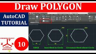 AutoCAD Tutorial 10 Draw POLYGON Hexagonusing EdgeInscribed in CircleCircumscribed about Circle [upl. by Arrol]