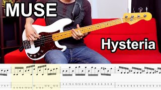 Muse  Hysteria  BASS COVER  PlayAlong Tabs [upl. by Olivero233]