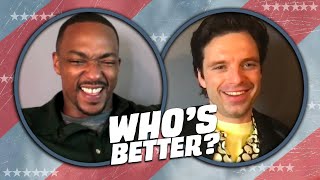 Anthony Mackie and Sebastian Stan Play WHO’S BETTER Sam vs Bucky  Falcon and the Winter Soldier [upl. by Gelya]