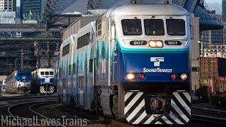 Sounder BNSF and Amtrak Train Action on the Seattle Sub  February 2021 [upl. by Rimaa]