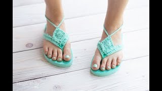 CROCHET TUTORIAL Boho Sandals from Foam FlipFlops  Perfect For BEGINNERS [upl. by Lerad292]