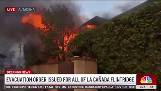 Father and son try to put out flames near their home in Altadena [upl. by Yasnyl]