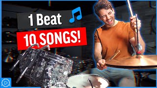 Play 10 SONGS with 1 EASY Drum Beat  Drum Lesson [upl. by Aerdnuahs]