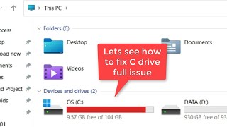 C drive full and showing red issue in Windows 11 Fix [upl. by Anniahs]