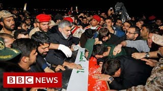 Qasem Soleimani Mourners flood the streets as body returns to Iran  BBC News [upl. by Genesia]