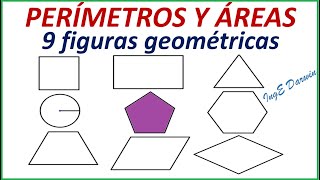 Perímetros y Áreas de 9 figuras geométricas  Ejemplos [upl. by Godewyn]