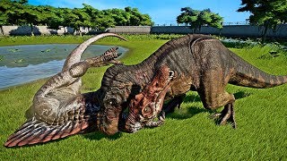 🌍 Jurassic World Evolution  2 Tyrannosaurus Rex Vs 2 Spinosaurus Fight Dinosaurs Battle [upl. by Ariana]