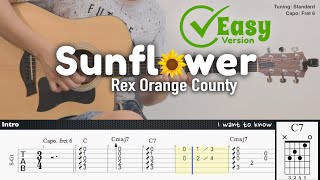 Sunflower easy version  Rex Orange County  Fingerstyle Guitar  TAB  Chords  Lyrics [upl. by Nwaf437]