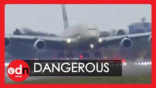 Storm Dennis World’s Largest Passenger Plane Lands Sideways at Heathrow [upl. by Worrell]