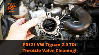 P0121 throttle position sensor implausible signal  VW Tiguan 20 TDi  throttle valve cleaning [upl. by Ayle]