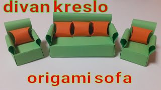 Qogozdan narsalar yazash  Qogozdan divan krelo yashash  origami  origami sofa [upl. by Elocaj]