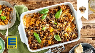 Rigatoni al forno Rezept  Italienischer Nudelauflauf mit cremiger HackfleischSahnesoße  EDEKA [upl. by Friedman]