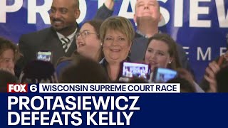 Wisconsin Supreme Court race Protasiewicz defeats Kelly  FOX6 News Milwaukee [upl. by Jackie370]