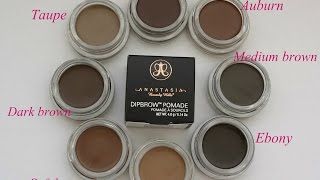 Anastasia Dipbrow 8 colours Swatches Dipbrow pomade ABH [upl. by Nabe]