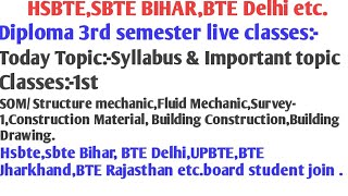 Diploma 3rd Sem Civil Live ClassesHsbteSbte Bihar [upl. by Alinna233]