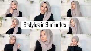 9 STYLES IN 9 MINUTES   Hijab tutorial for beginners [upl. by Fairley]