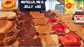 NUTELLA PEANUT BUTTER amp JELLY Sandwich Challenge  Bonus Dessert SO MANY CARBS [upl. by Coats]