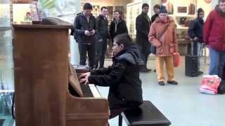 11 year old George plays incredible Beethoven quotWaldsteinquot Sonata at the train station [upl. by Delsman]