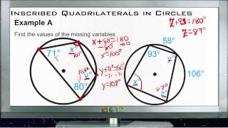 Inscribed Quadrilaterals in Circles Examples Basic Geometry Concepts [upl. by Lalittah]