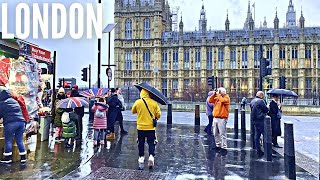 Central London RAIN Walk  Victoria Street Westminster London Eye  4K Walking Tour [upl. by Nnyliram]