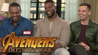 Avengers Infinity War Anthony Mackie Sebastian Stan and Winston Duke FULL INTERVIEW [upl. by Farmelo]