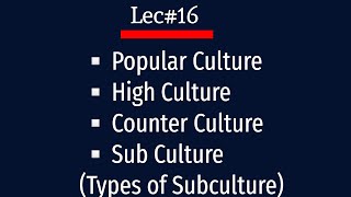 Types Of Culture  Popular Culture  High Culture  Counter Culture  Sub Culture and its Types [upl. by Jarl819]