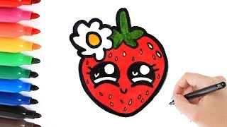 HOW TO DRAW A CUTE STRAWBERRY KAWAII  HOE TEKEN JE EEN AARDBEI [upl. by Roselane]