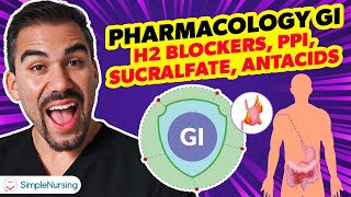 Pharmacology GI  H2 Blockers PPI Sucralfate Antacids nursing RN PN NCLEX [upl. by Aisiat104]