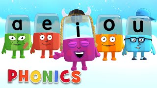 Phonics  Learn to Read  A E I O U  Learning Vowels  Alphablocks [upl. by Schafer]