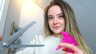 ASMR  MOST RELAXING Hair Wash amp Cut Fabric Sounds Spray Scissors Role Play [upl. by Doniv]