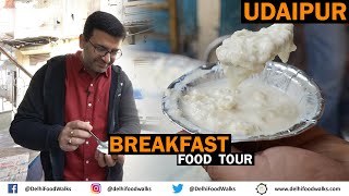 UDAIPUR Breakfast FOOD Tour SPICY Dal KACHORI  LILWA Burfi  Papad MASALA Methi GOTA  BEST Rabri [upl. by Ailuy221]