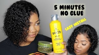 Lazy 5 Minute Lace Wig Install  No Glue Needed [upl. by Norud]