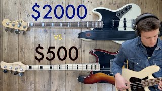 500 Sire Marcus Miller V7 vs 2000 Fender Jazz Bass Guitar Demo [upl. by Chrotoem]