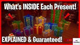 Whats INSIDE EACH PRESENT  Fortnite Winterfest Event [upl. by Jillana]