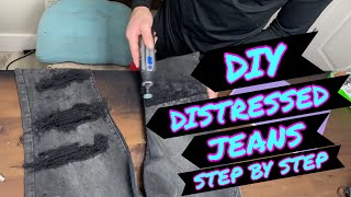 DIY how to distress jeans [upl. by Enaed]