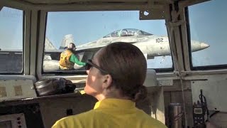 Flight Deck Operations – View From The Bubble On Aircraft Carrier [upl. by Itraa]