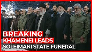 Iran Supreme Leader Khamenei leads prayers at Soleimani funeral [upl. by Sitoiganap]