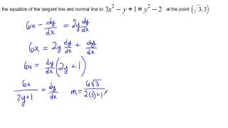 Example of Finding Tangent and Normal Lines Using Implicit Differentiation [upl. by Figge]