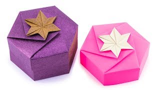 Origami Hexagonal Gift Box Tutorial  1 Sheet DIY  Paper Kawaii [upl. by Giwdul795]