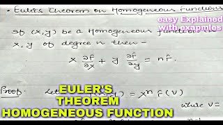 EULERS THEOREM  HOMOGENEOUS FUNCTION  PARTIAL DIFFERENTIATION [upl. by Geiss]