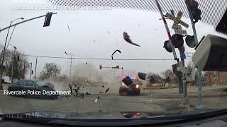 Video shows highspeed crash that seriously injured Riverdale police officer  ABC7 Chicago [upl. by Derfla]