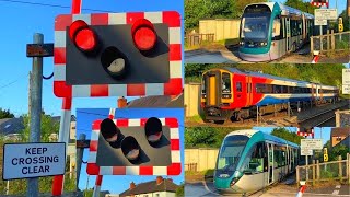 Triple Two Trams One Train at Brickyard Level Crossing Nottinghamshire [upl. by Katina247]