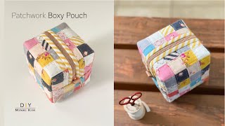 DIY  Boxy Pouch  How to make Patchwork Box Pouch [upl. by Caves]