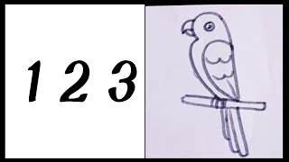 How to draw a Parrot for kidsEasy number drawing from 1 2 3parrot drawing simple way [upl. by Hyacinth]