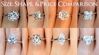 Engagement Ring Diamond Size Comparisons for All Shapes Oval Round Princess Cushion amp More [upl. by Hgielrebmik]