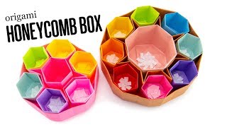 Origami Honeycomb Box  Round Organizer DIY  Paper Kawaii [upl. by Misti803]