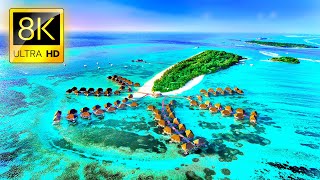 Fly Away to MALDIVES in 8K ULTRA HD  Best Tropical Island Tour with Relaxing Music and Ocean Sounds [upl. by Einaej]