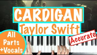 How to play CARDIGAN  Taylor Swift Piano Chords Accompaniment Tutorial [upl. by Khalsa431]